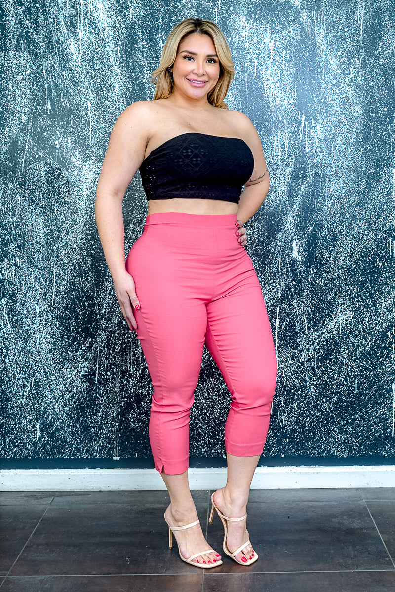 Plus Size High Waist Slim Fit Capri
