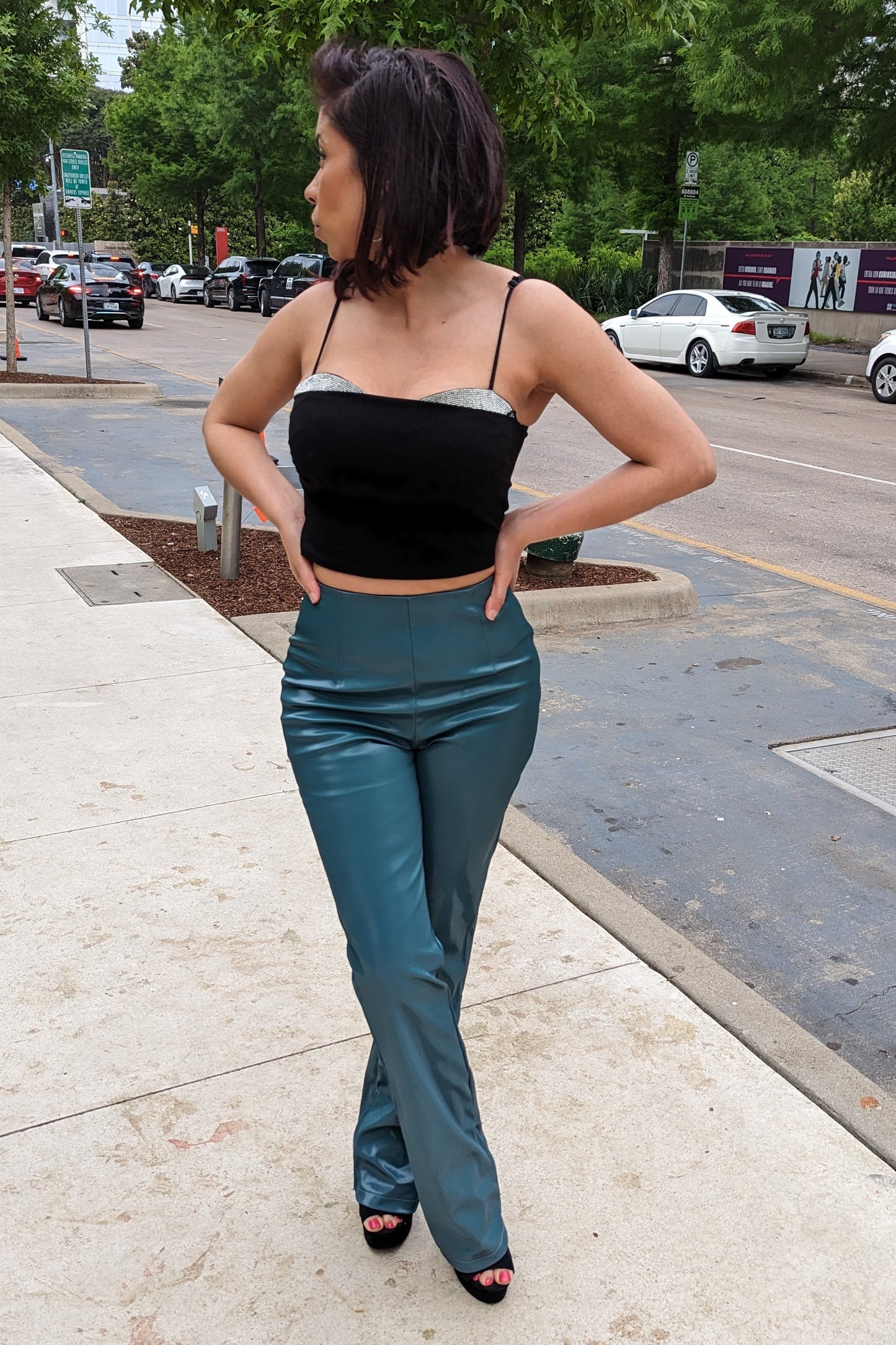 Teal PU Leather Pants
