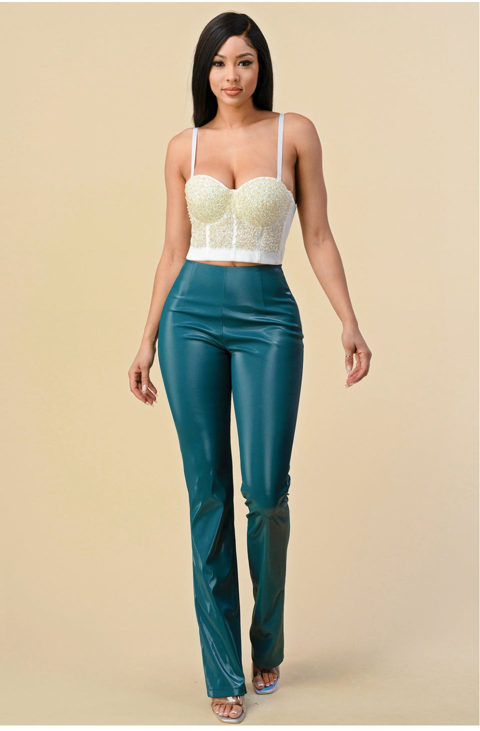 Teal PU Leather Pants